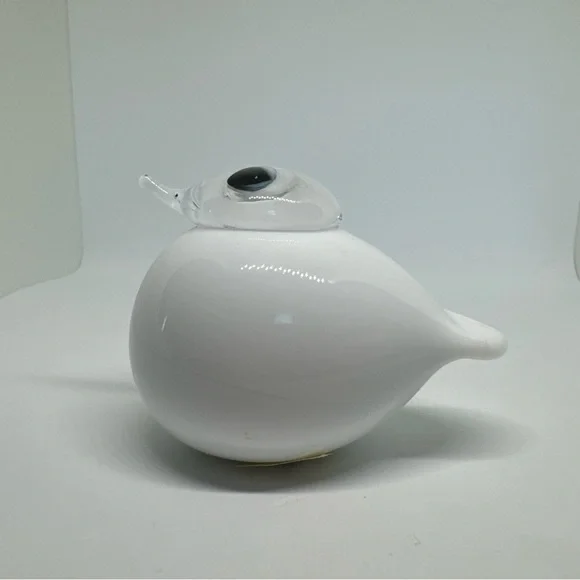 Oiva Toikka Glass Bird Puffball by Iittala Finland Finnish Sculpture White Small